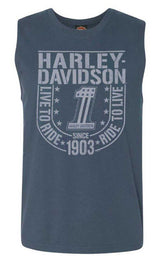 Harley-Davidson® Men's Star Proud Sleeveless Cotton Muscle Shirt, Ensign Blue