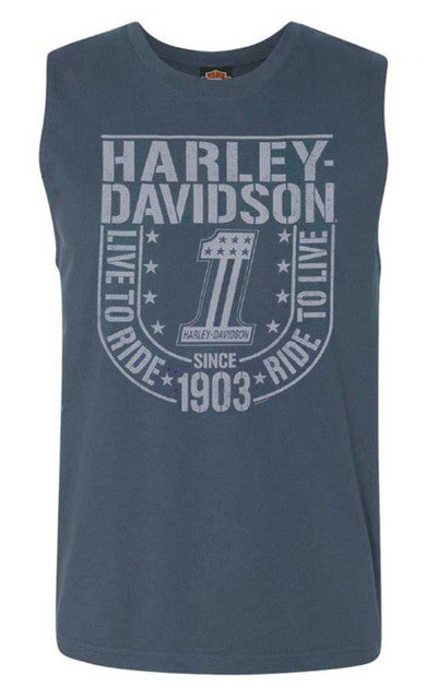 Harley-Davidson® Men's Star Proud Sleeveless Cotton Muscle Shirt, Ensign Blue