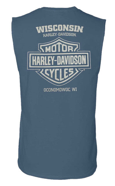 Harley-Davidson® Men's Star Proud Sleeveless Cotton Muscle Shirt, Ensign Blue