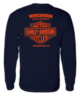 Harley-Davidson® Men's Gamut Long Sleeve Cotton Crew-Neck Shirt, Navy Blue