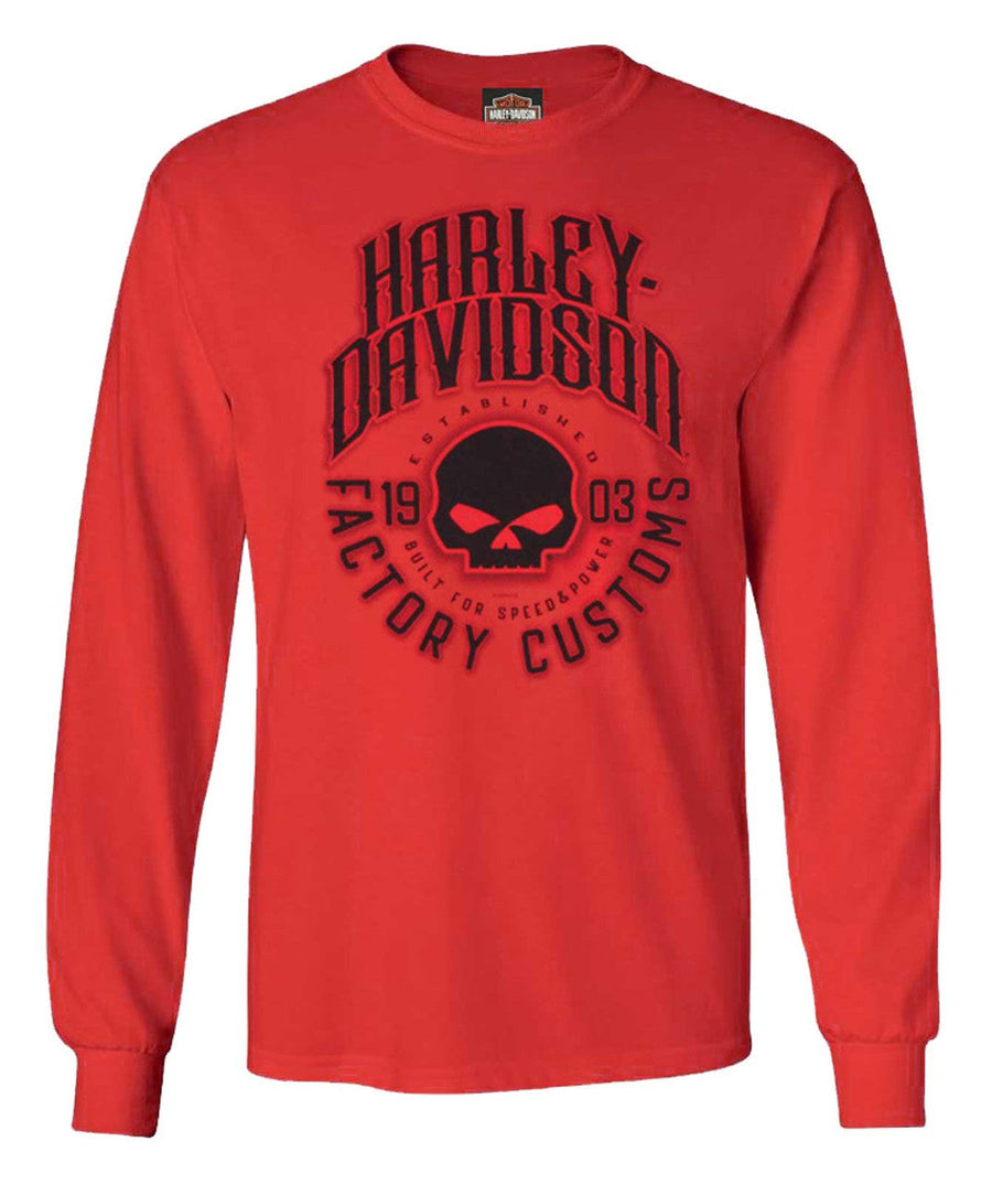 Harley-Davidson® Men's Imitate Skull Long Sleeve Cotton Crew-Neck Shirt, Red