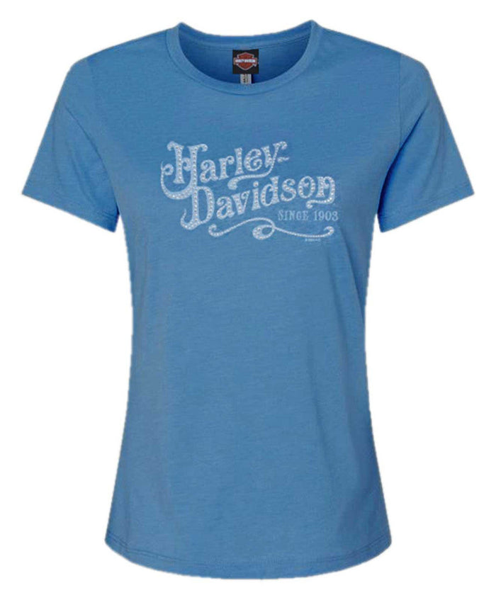 Harley-Davidson® Womens Embellished Smoke Scoop Neck Short Sleeve Tee, Teal