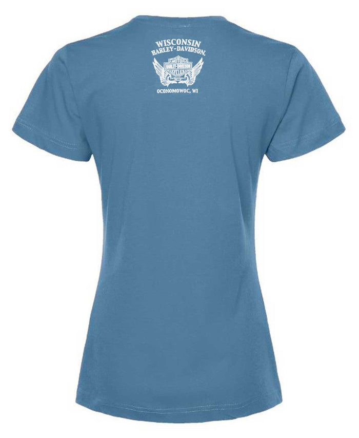 Harley-Davidson® Womens Embellished Smoke Scoop Neck Short Sleeve Tee, Teal