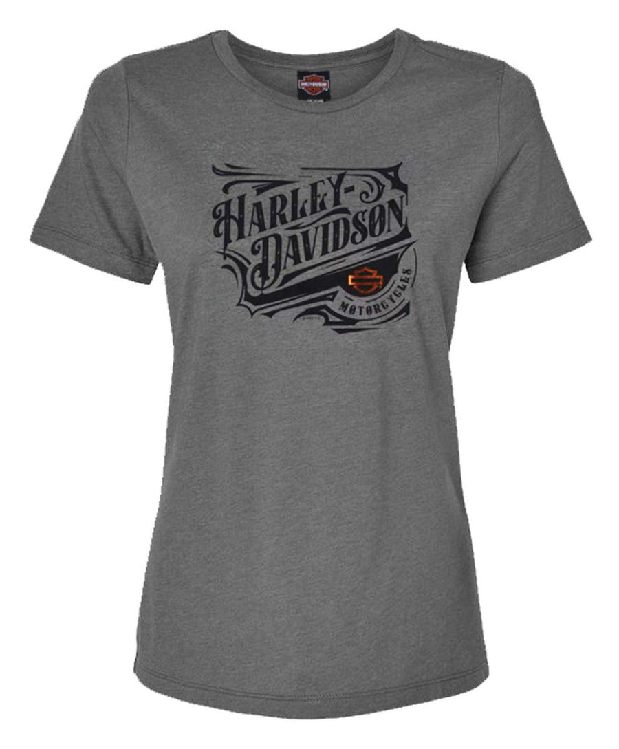 Harley-Davidson® Women's Tribunal Foil High-Low Short Sleeve Tee, Charcoal