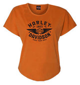 Harley-Davidson® Women's Embellished Gold Fest Crew-Neck Short Sleeve Tee, Orange
