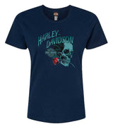 Harley-Davidson® Women's Frenzy Skull Short Sleeve Poly-Blend Tee, Midnight Navy