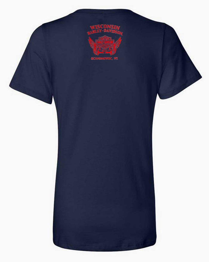 Harley-Davidson® Women's Frenzy Skull Short Sleeve Poly-Blend Tee, Midnight Navy