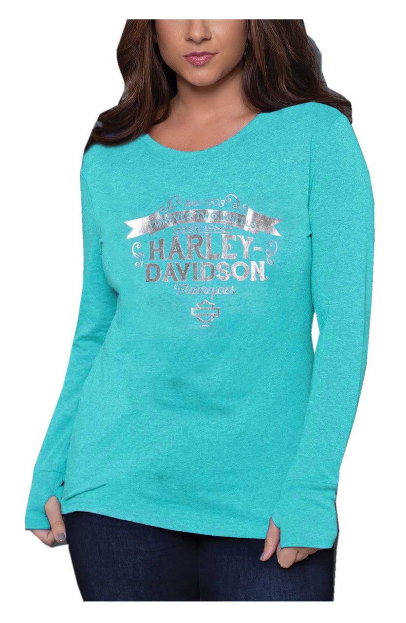 Harley-Davidson® Women's Glorious Long Sleeve Shirt w/ Thumbholes, Jade