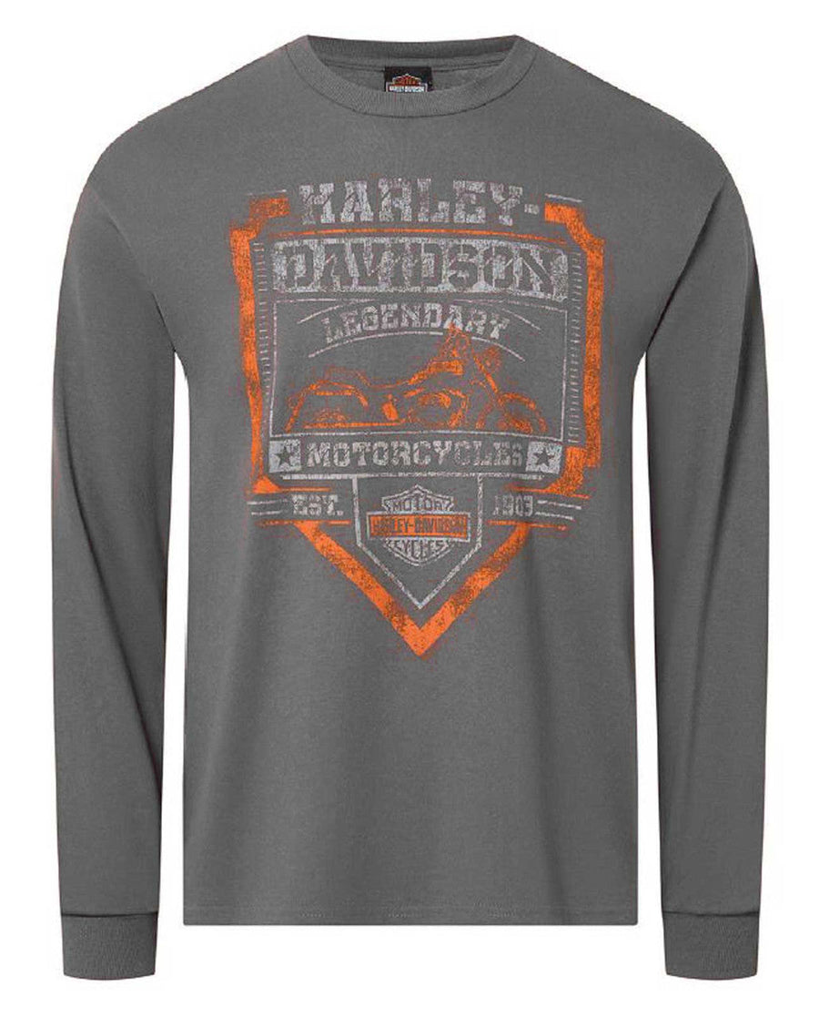 Harley-Davidson Men's Strive Distressed Long Sleeve Cotton Shirt, Charcoal