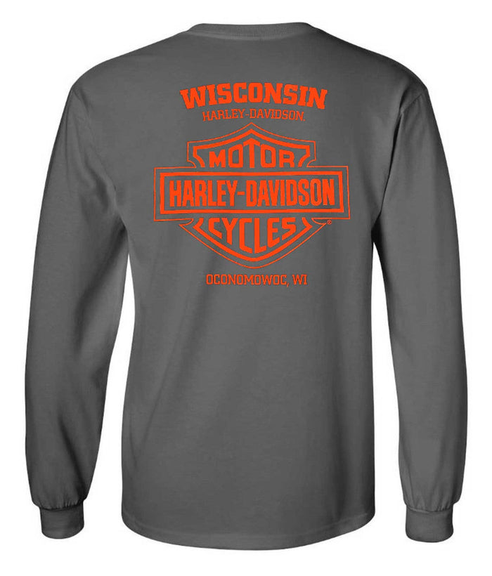 Harley-Davidson Men's Strive Distressed Long Sleeve Cotton Shirt, Charcoal