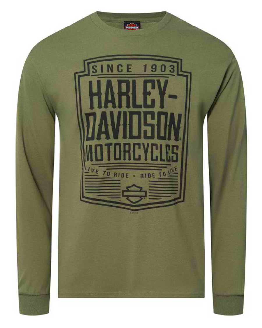Harley-Davidson® Men's Outburst Long Sleeve Cotton Crew-Neck Shirt, Green