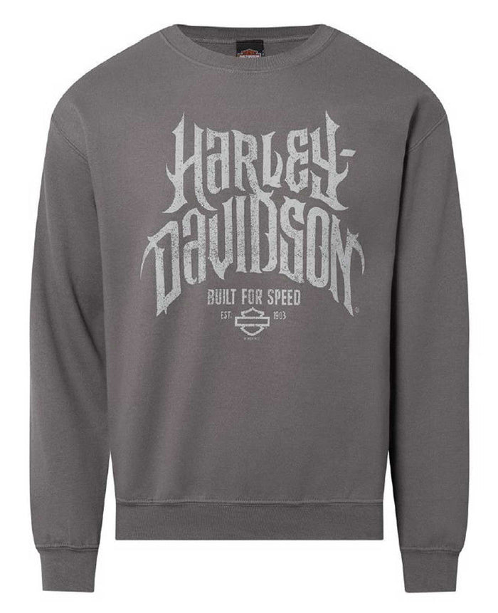 Harley-Davidson® Men's Horned Crew-Neck Fleece Pullover Sweatshirt, Charcoal