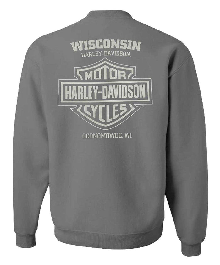 Harley-Davidson® Men's Horned Crew-Neck Fleece Pullover Sweatshirt, Charcoal