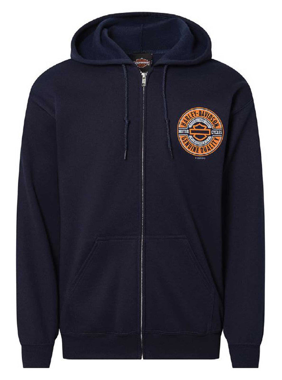 Harley-Davidson® Men's Coil Bar & Shield Zip-Up Hoodie Sweatshirt, Navy