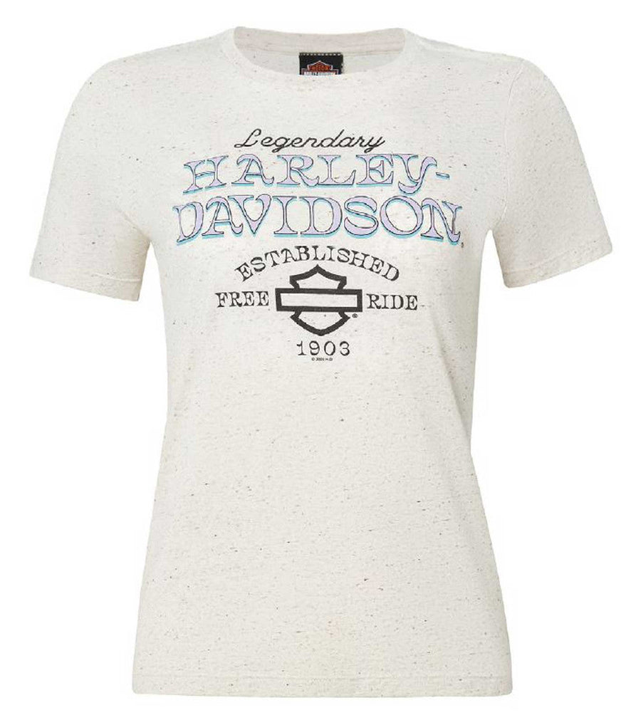 Harley-Davidson Women's Brave & Bold Crew-Neck Short Sleeve Tee, Oatmeal