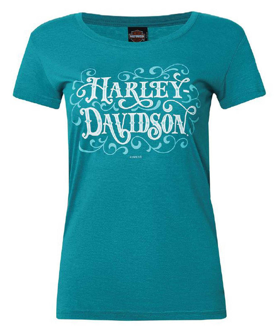 Harley-Davidson® Women's Requisite Short Sleeve Poly-Blend Tee, Jade Blue
