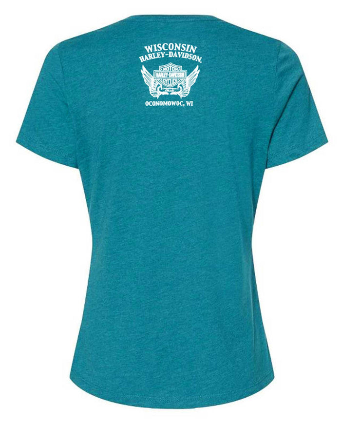 Harley-Davidson® Women's Requisite Short Sleeve Poly-Blend Tee, Jade Blue