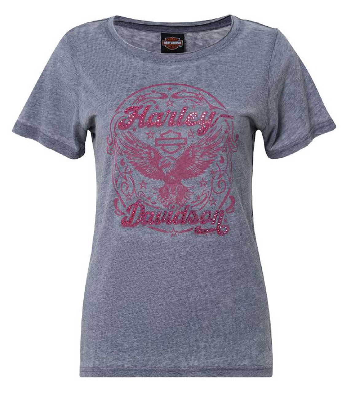 Harley-Davidson® Womens Retro Eagle Embellished Short Sleeve Poly-Blend Tee, Navy