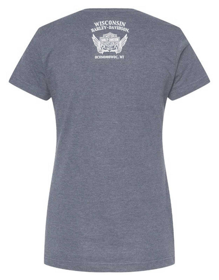 Harley-Davidson® Womens Retro Eagle Embellished Short Sleeve Poly-Blend Tee, Navy