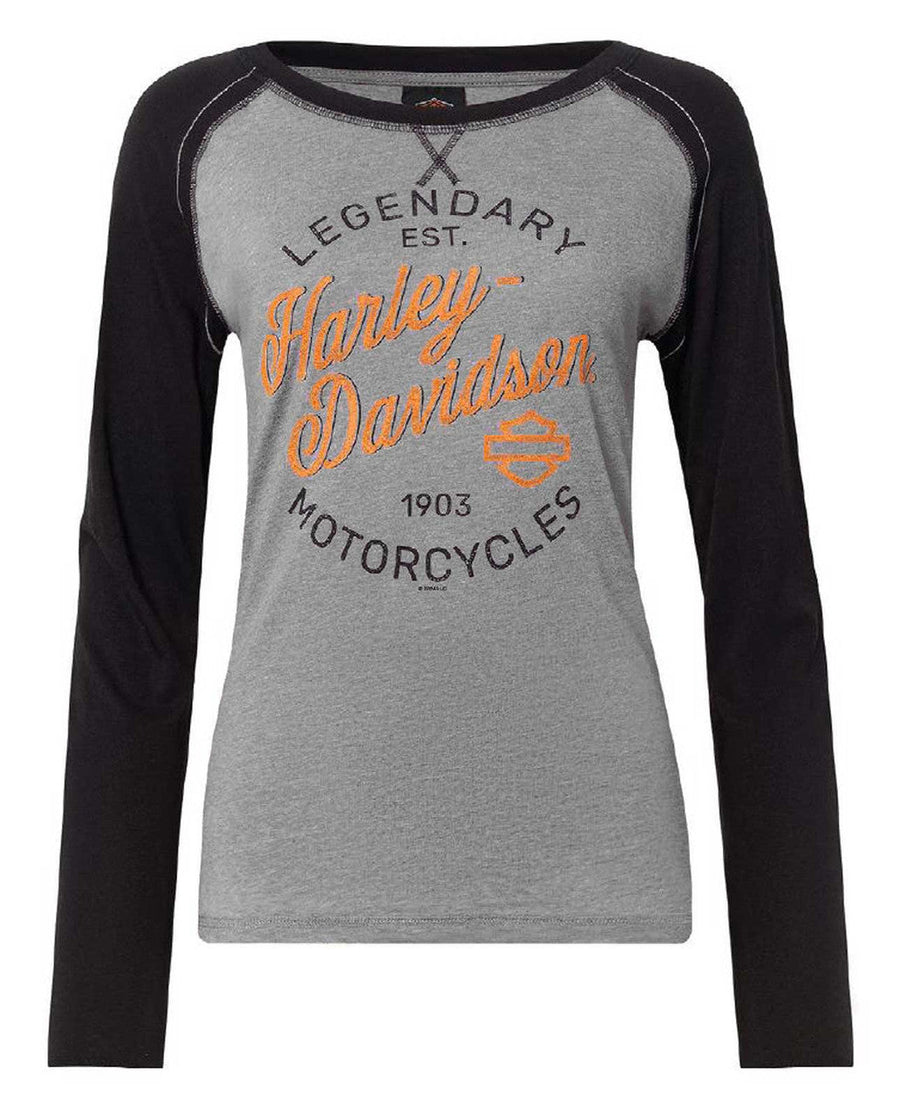 Harley-Davidson® Women's Confide Colorblocked Long Sleeve Raglan Tee, Gray/Black
