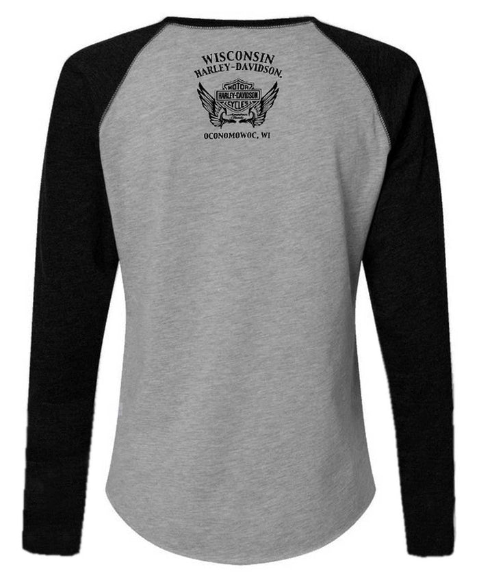 Harley-Davidson® Women's Confide Colorblocked Long Sleeve Raglan Tee, Gray/Black
