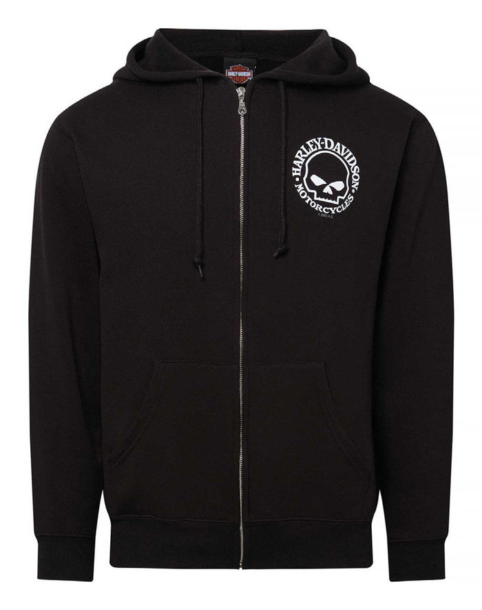 Harley-Davidson® Men's Willie G Skull Logo Zip-Up Hoodie Sweatshirt, Black