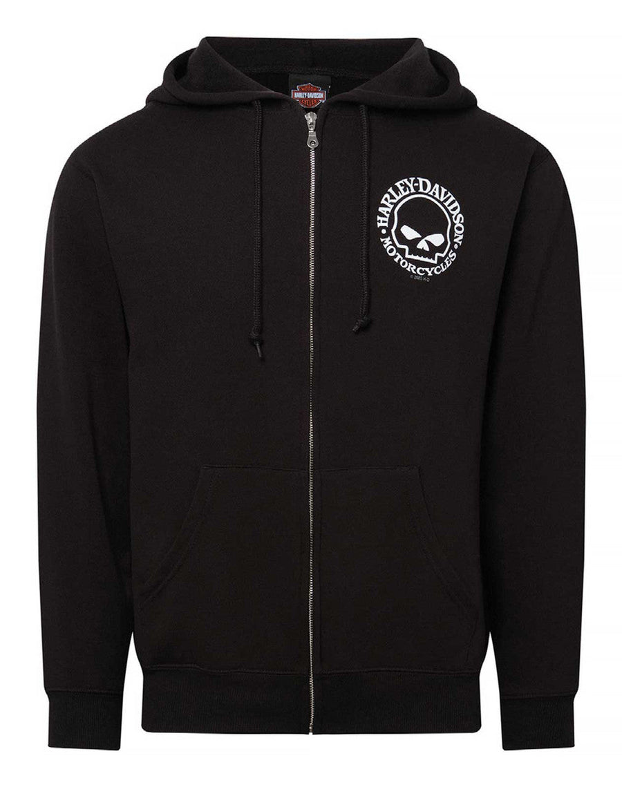 Harley-Davidson® Men's Willie G Skull Logo Zip-Up Hoodie Sweatshirt, Black
