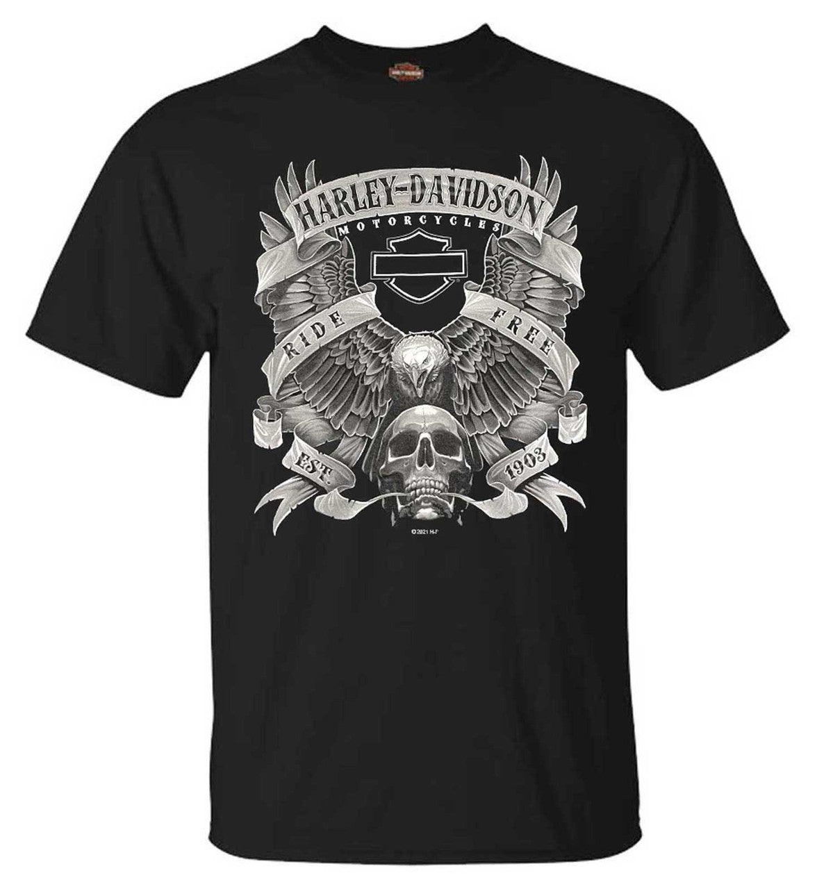 Harley-Davidson® Men's Fastened Cotton Short Sleeve Crew-Neck Tee, Black