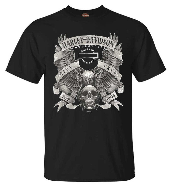 Harley-Davidson® Men's Fastened Cotton Short Sleeve Crew-Neck Tee, Black