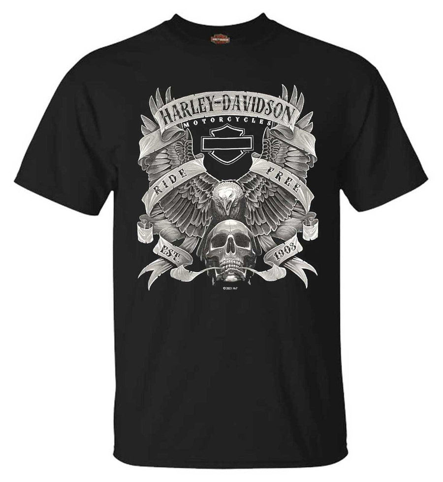 Harley-Davidson® Men's Fastened Cotton Short Sleeve Crew-Neck Tee, Black