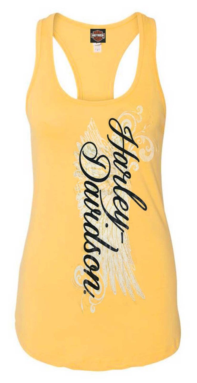 Harley-Davidson Women's Road Diva Script Sleeveless Racerback Tank Top, Yellow