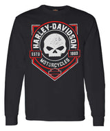 Harley-Davidson® Men's Distressed Ragged Skull Crew-Neck Long Sleeve Shirt, Black