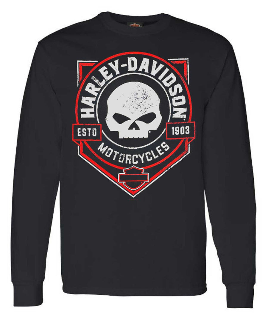 Harley-Davidson® Men's Distressed Ragged Skull Crew-Neck Long Sleeve Shirt, Black