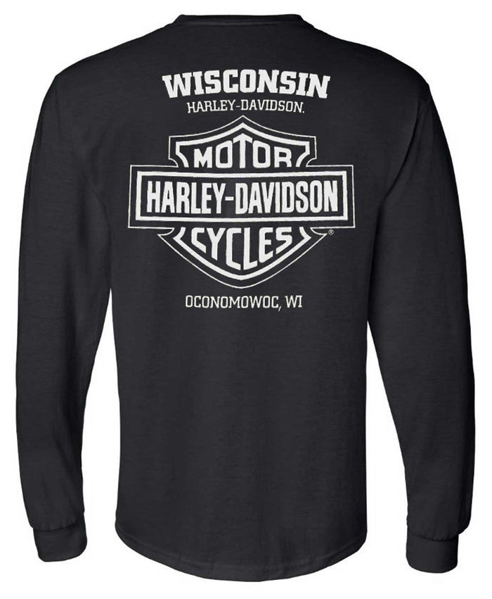 Harley-Davidson® Men's Distressed Ragged Skull Crew-Neck Long Sleeve Shirt, Black