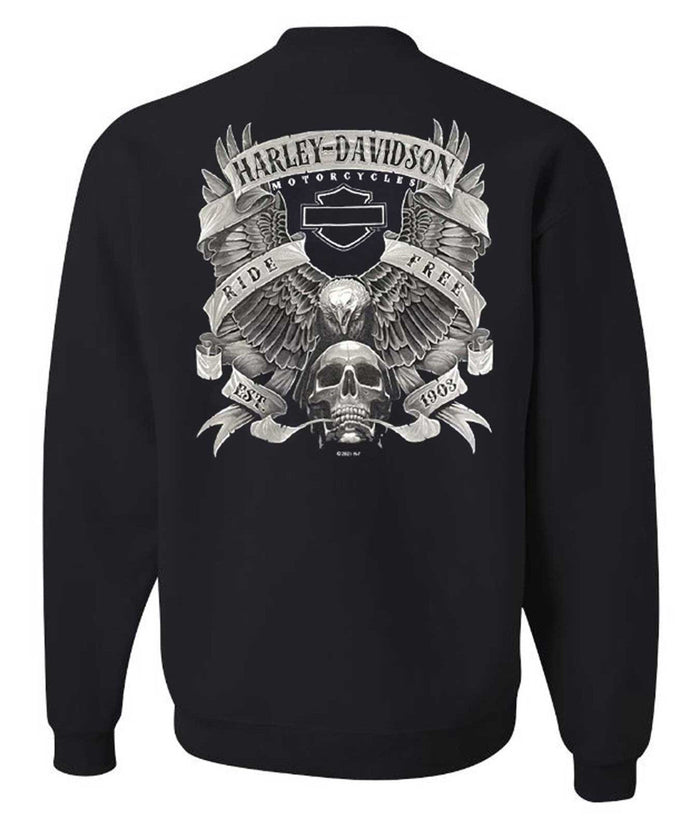 Harley-Davidson® Men's Fastened Bar & Shield Fleece Pullover Sweatshirt, Black