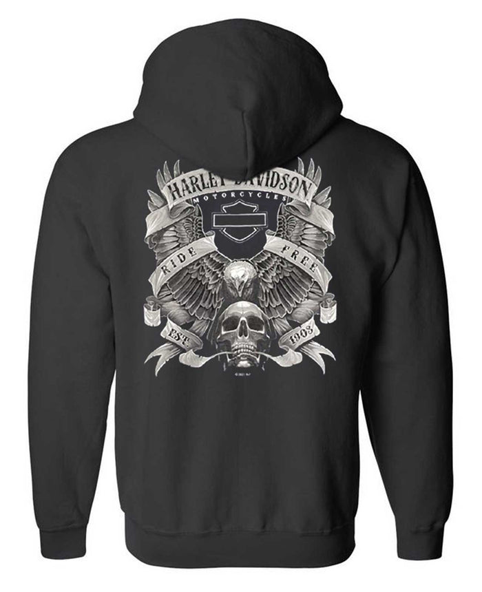 Harley-Davidson® Men's Fastened Bar & Shield Fleece Pullover Hoodie, Black