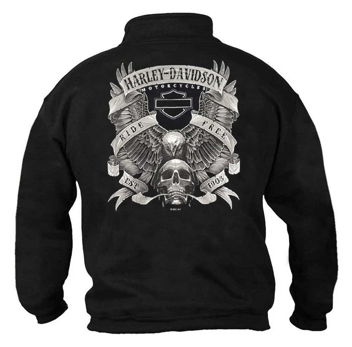 Harley-Davidson® Men's Fastened B&S 1/4 Zip Cadet Pullover Sweatshirt - Black