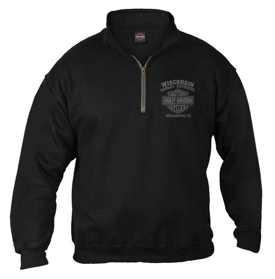 Harley-Davidson® Men's Fastened B&S 1/4 Zip Cadet Pullover Sweatshirt - Black