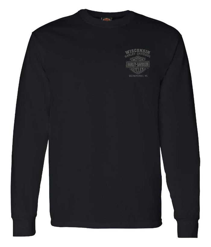 Harley-Davidson® Men's Road Pilot Crew-Neck Long Sleeve Cotton Shirt, Black