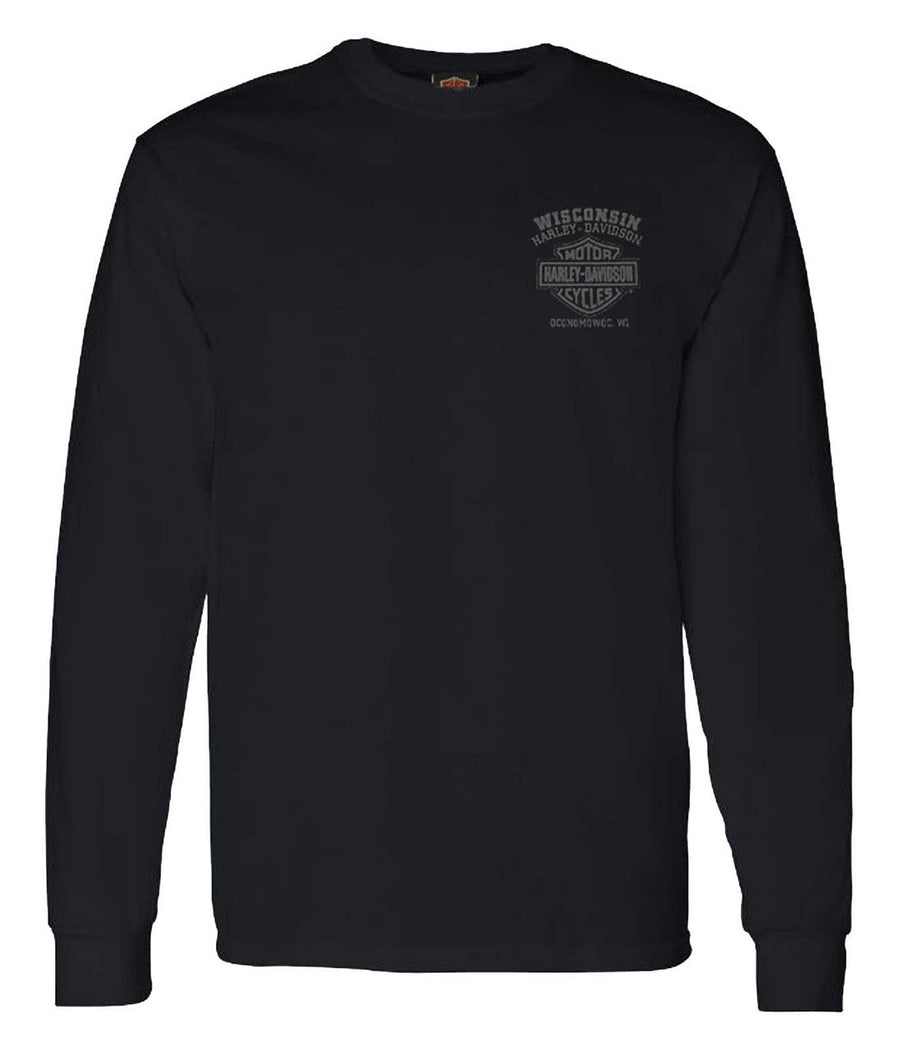 Harley-Davidson® Men's Road Pilot Crew-Neck Long Sleeve Cotton Shirt, Black