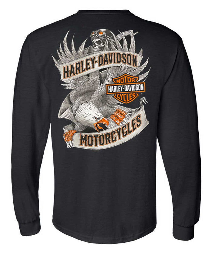 Harley-Davidson® Men's Road Pilot Crew-Neck Long Sleeve Cotton Shirt, Black