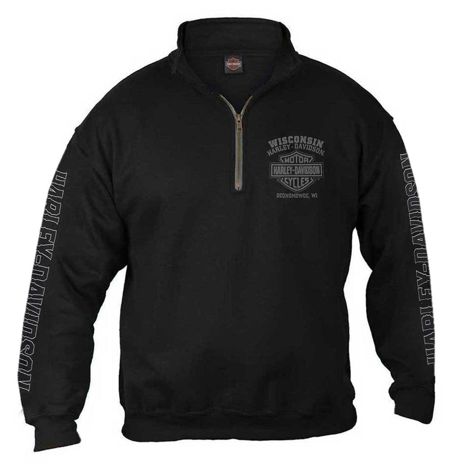 Harley-Davidson® Men's Road Pilot 1/4 Zip Cadet Pullover Sweatshirt, Black