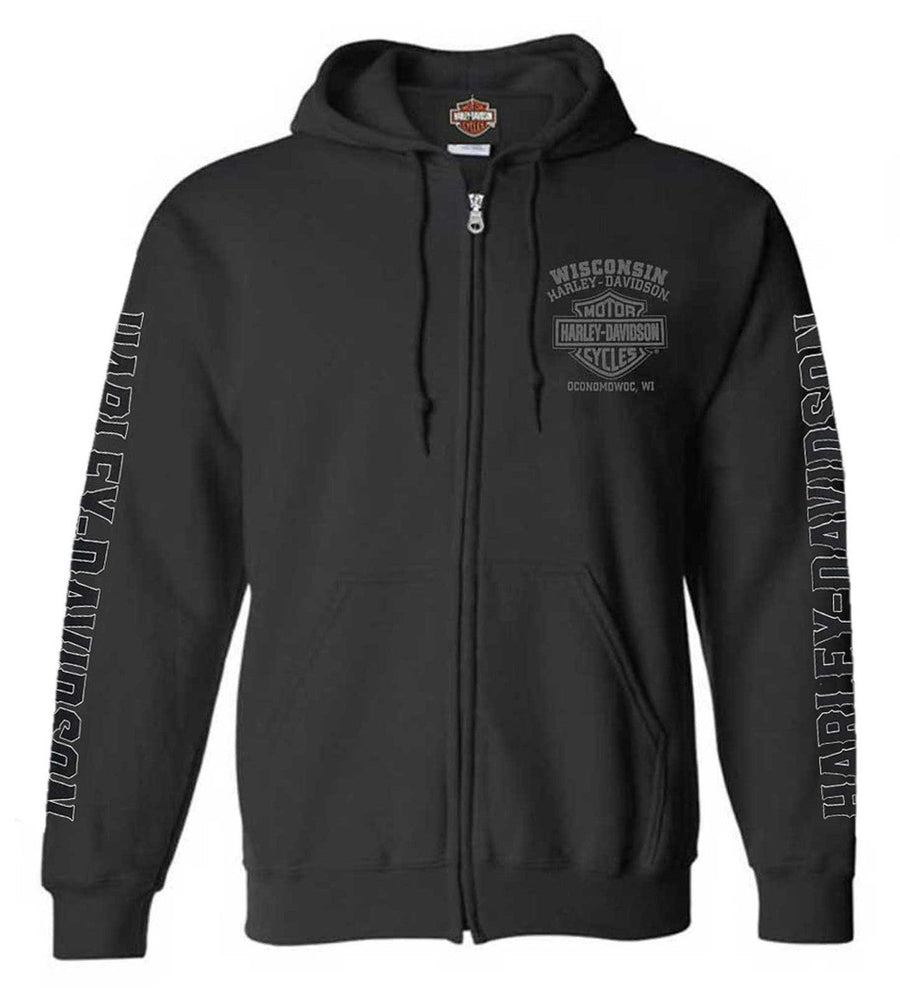 Harley-Davidson® Men's Road Pilot Cotton-Blend Zip-Up Hooded Sweatshirt, Black
