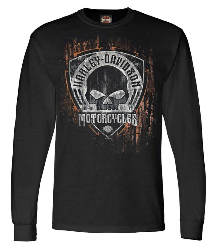 Harley-Davidson® Men's Corrosion Skull Long Sleeve Crew-Neck Shirt - Black