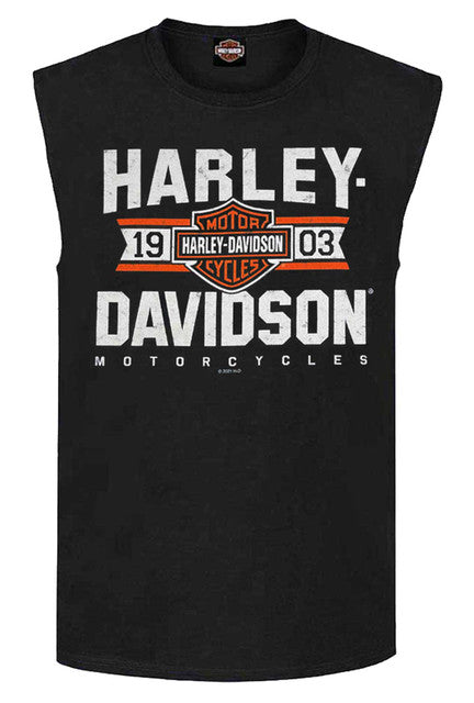 Harley-Davidson® Men's Varsity B&S Sleeveless Cotton Muscle Shirt, Black