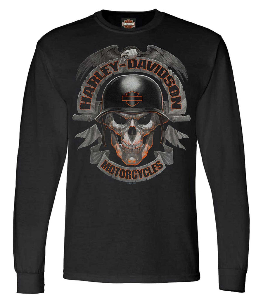 Harley-Davidson® Men's Ghoulish Biker Skull Long Sleeve Crew-Neck Shirt - Black
