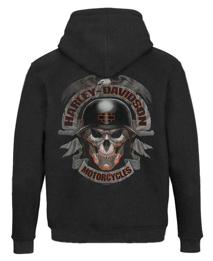 Harley-Davidson® Men's Ghoulish Biker Skull Zip-Up Cotton-Blend Hoodie, Black