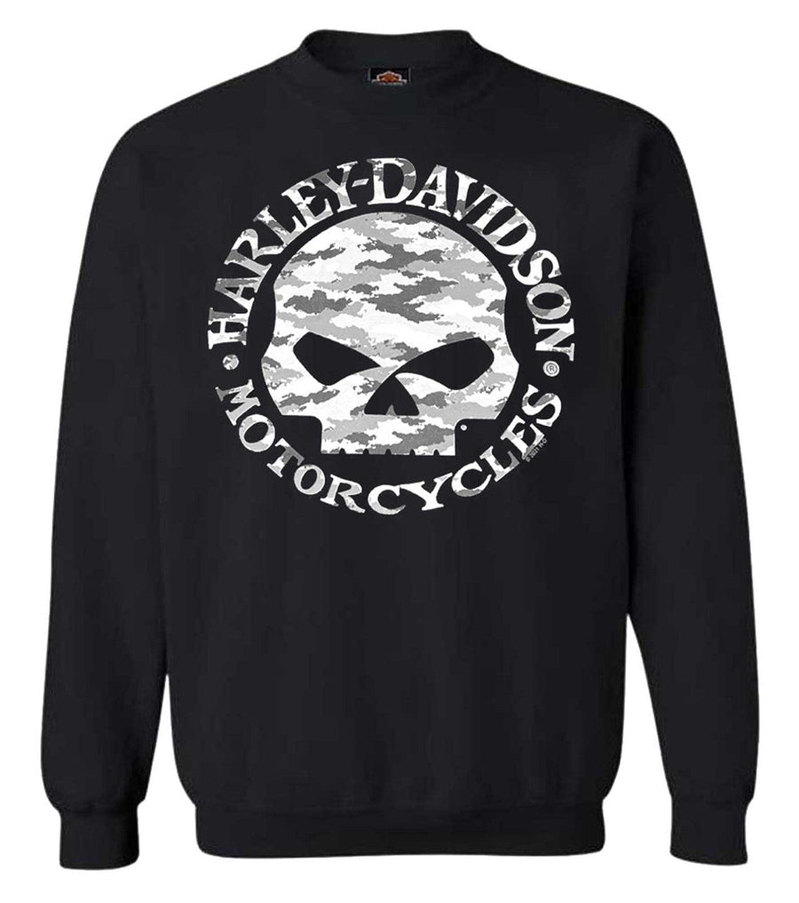 Harley-Davidson® Men's Camo Willie G Skull Pullover Fleece Sweatshirt, Black