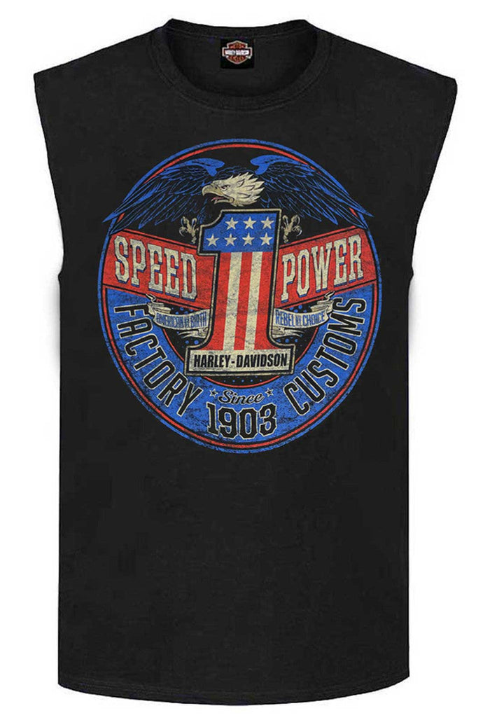 Harley-Davidson® Men's Rebel #1 RWB Logo Sleeveless Cotton Muscle Shirt, Black