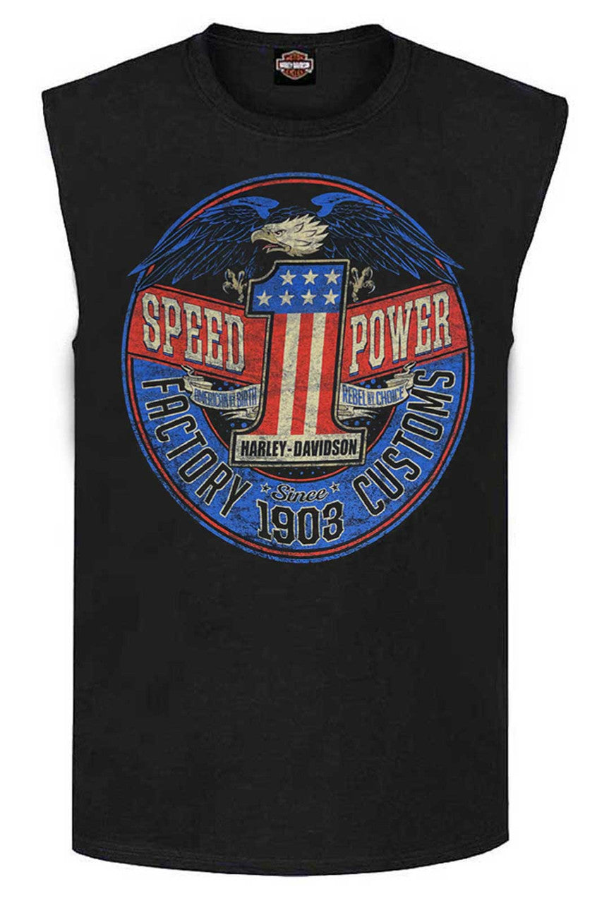 Harley-Davidson® Men's Rebel #1 RWB Logo Sleeveless Cotton Muscle Shirt, Black